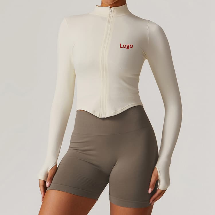 Nylon Spandex Seamless Fitness Gym Top Stand Collar Zipper Long Sleeve Quick-Dry Yoga Jacket