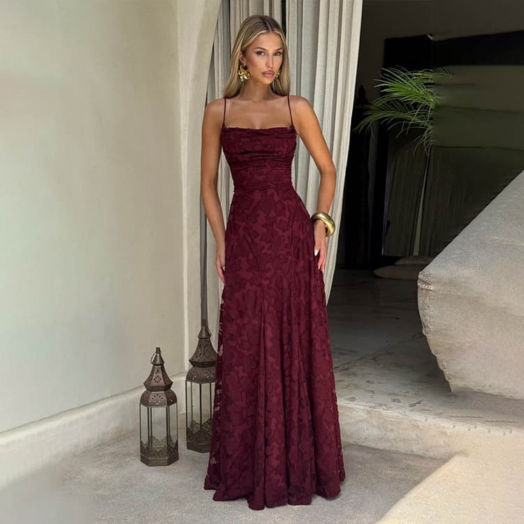Summer New Arrival Sexy Spaghetti Strap Dresses Chiffon Backless Evening Gown Solid Color Lace Bandage Dresses