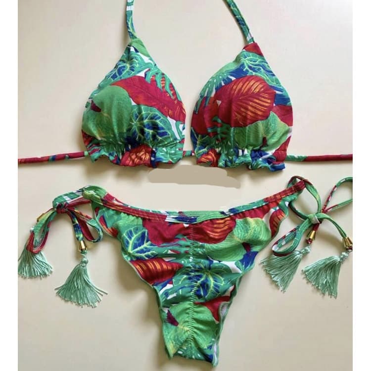 Top Quality Sexy Two Piece Swimsuit Brazilian Style Bikini Set Retro Green Printed Swimwear