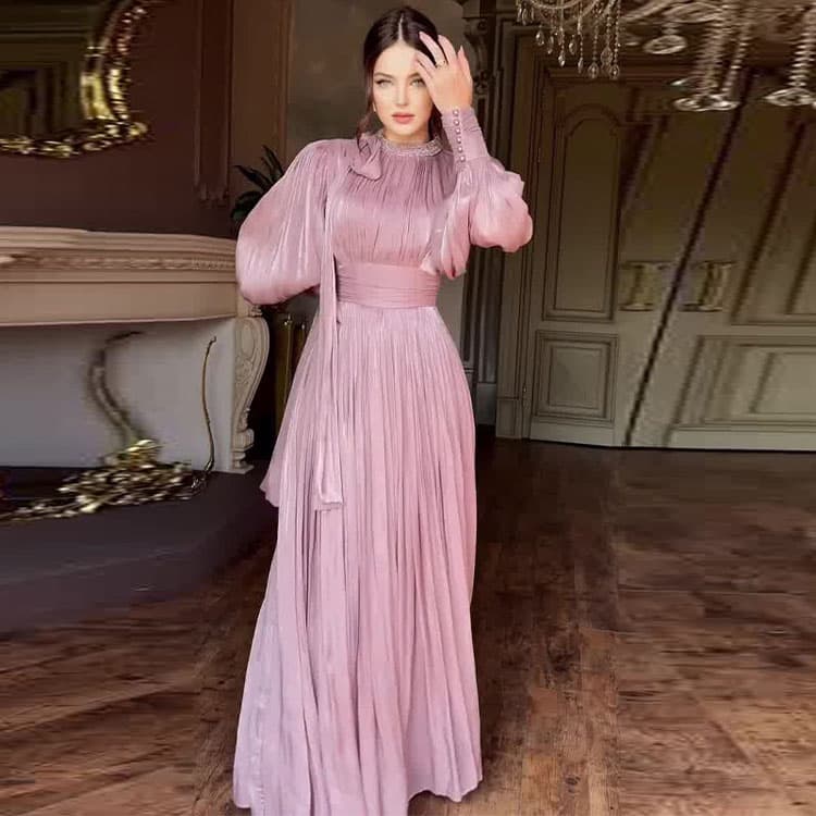 Lantern Sleeve Dress Dress Factory Pleated Stylish Dress Custom logo High Quality Maxi Dress Wholesale
