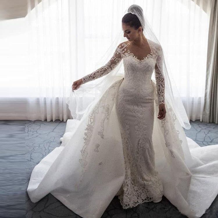 2025 New Bow Train Wedding Dress White Wedding Dress for Women Wholesale Detachable Train Wedding Dress