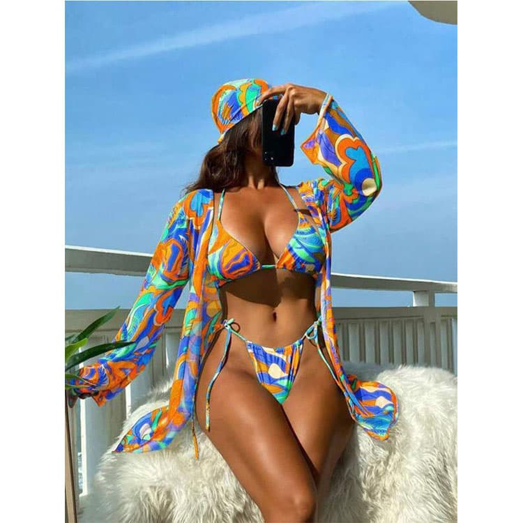 Wholesale Colorful Print Swimsuit Set 4 Piece New Design High Quality Sexy Swimsuit Suit with Headband