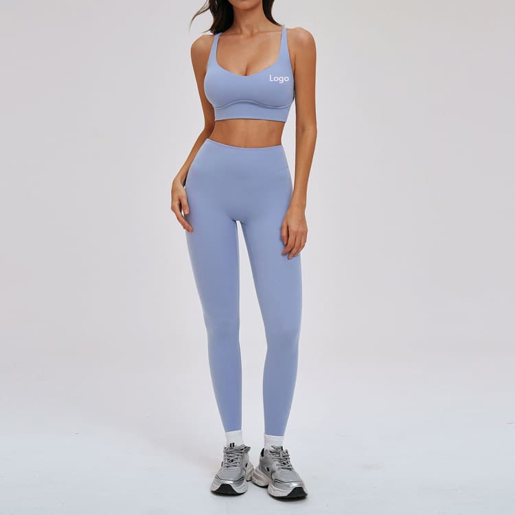 Brushed 78 Nylon 22 Spandex Solid Color Sports Bra and Legging Women 2 Piece Yoga Gym Sets