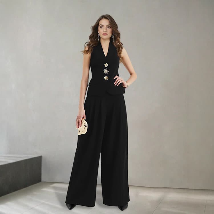 Simple Solid Color Suit Custom logo Sleeveless V Neck Vest Wholesale Loose Straight Pants Factory Direct