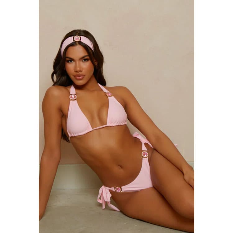 Solid Color Diamond Sexy Bikini Set 2025 New Halter Light Pink Comfortable High Quality Swimsuit&beachwear