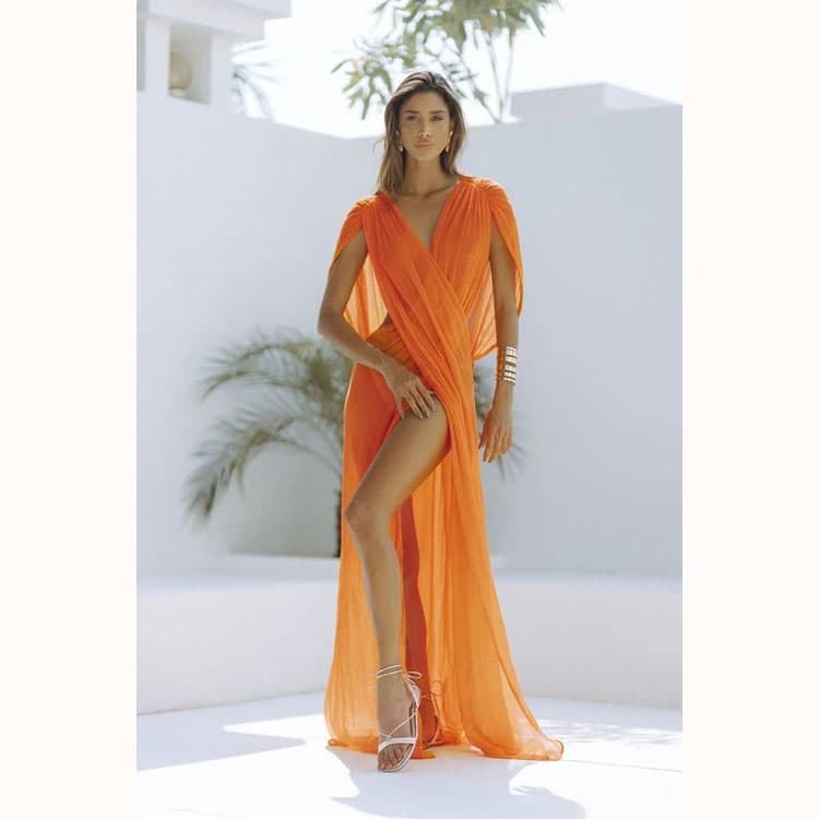 Sexy V Neck Cover up Wholesale Beach Holiday Cover up Custom logo Split Bikini Cover up Factory Directly