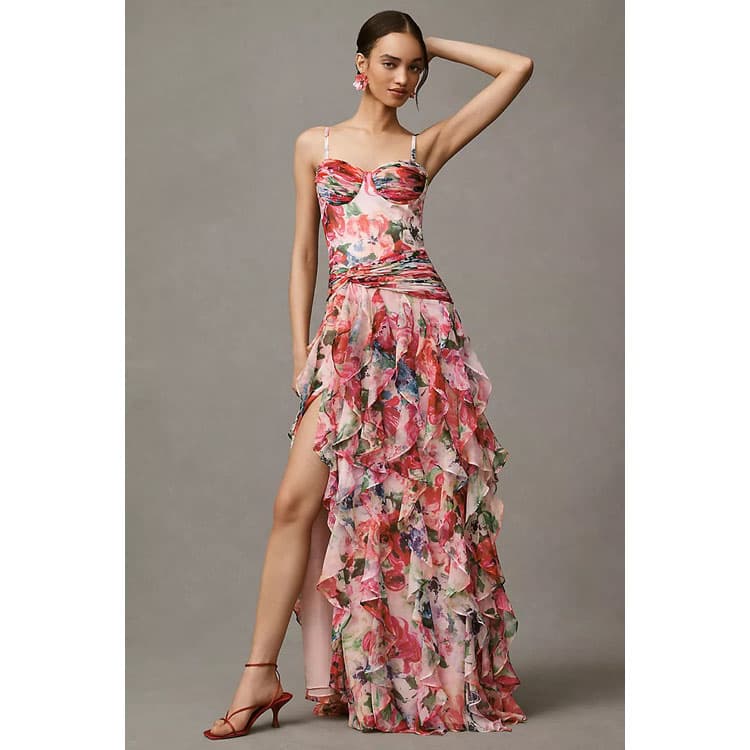 Mesh Print Dress Custom logo Casual Slit Dress Factory Direct Loose Stylish Dress Wholesale
