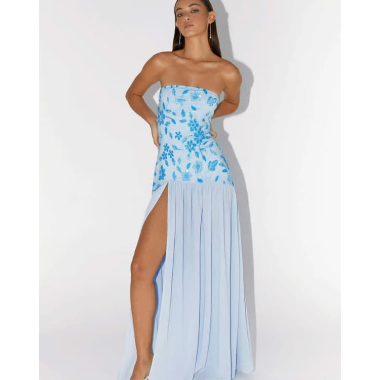 Fashion Personality Sequin Beading Blocking Tube Top Dress for Women 2025 Summer New Backless Slit Evening Dress