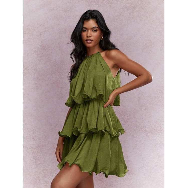 Halter Ruffle Dress Wholesale Loose Casual Dress Custom logo Solid Color Short Skirt Factory Direct