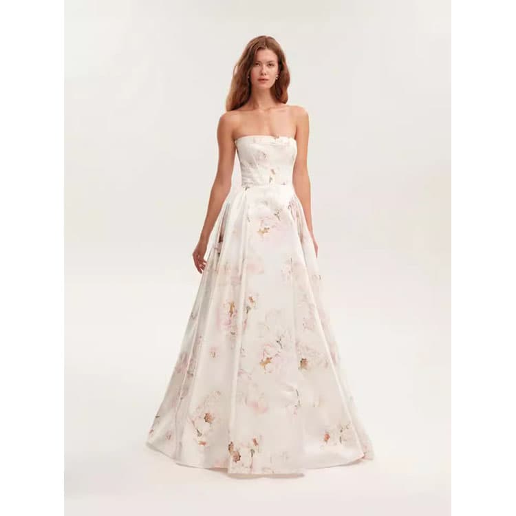 2024 New Elegant Sexy Strapless Temperament Maxi Skirt Floral Print Evening Long Dresses for Women