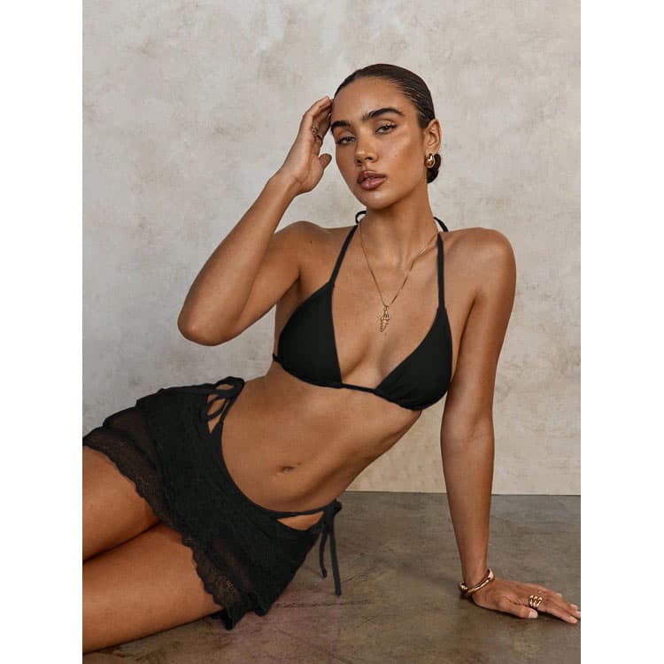 Adorable Candy Color Sexy Lace Bikini 3 Piece Set 2026 Luxury Sheer Fashion Beach Swimwear Set