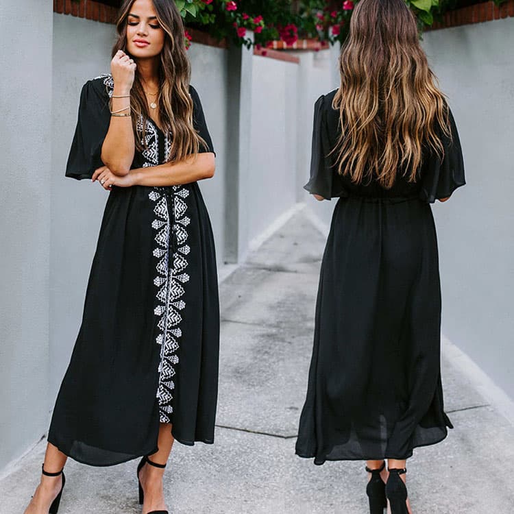 Customizable Black and White Line Beach Cover up Dress Woman Wholesale Rayon Long Loose Kimono