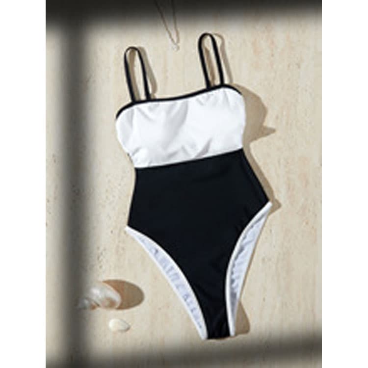 Simple Black White Color Match Sexy One Piece Bikini 2025 New High Cut Spa Beach Swimsuit