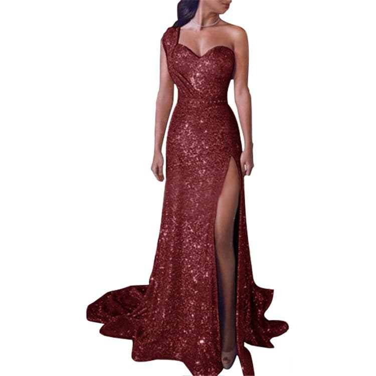 New Women Sexy Dresses One Shoulder Sleeveless Dresses Gold Plated Long Dresses