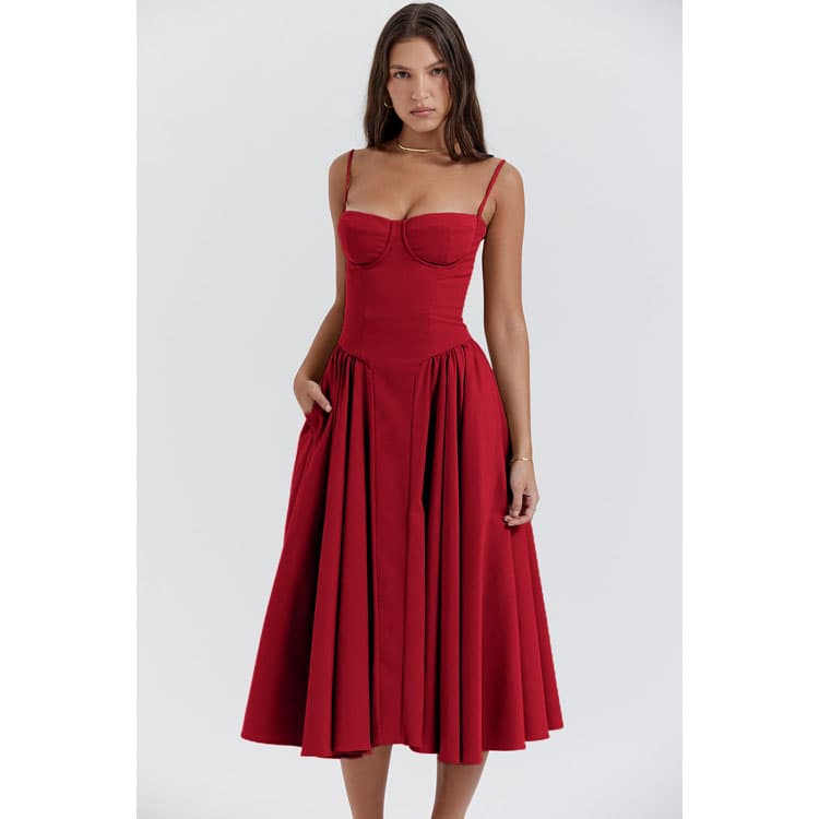 Summer 2024 New Colourful Court Style Low Cut Halter Models Swing Women Casual Long Dresses