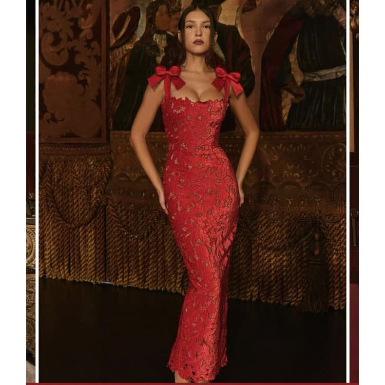 Bow Knotted Hollow Dress Wholesale Solid Color Sexy slip Dress Custom logo Casual Maxi Dress Factory Directly