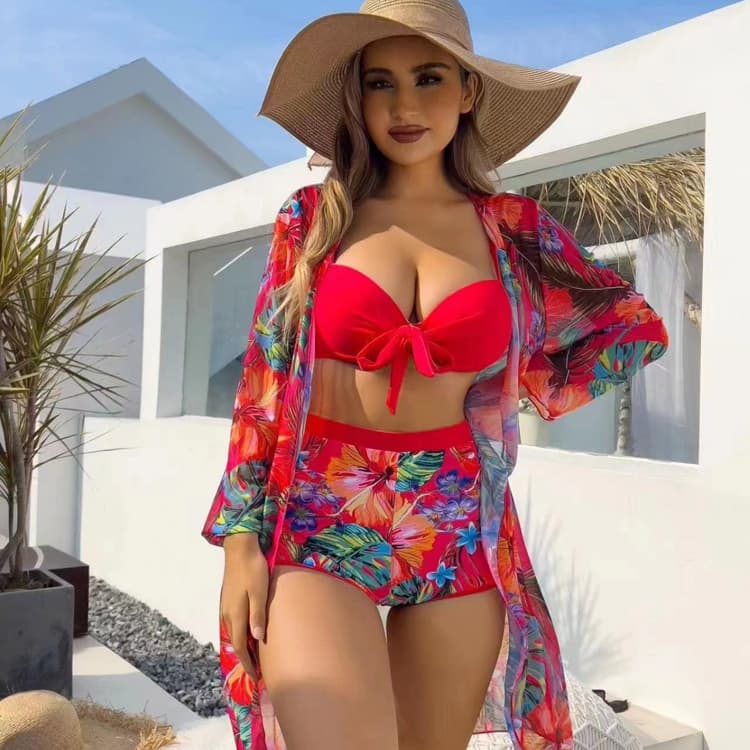 Wholesale Printed Swimsuits Wholesale 2026 Stylish and Sexy Bikinis Custom logo Three Piece Bikini Set Factory Direct