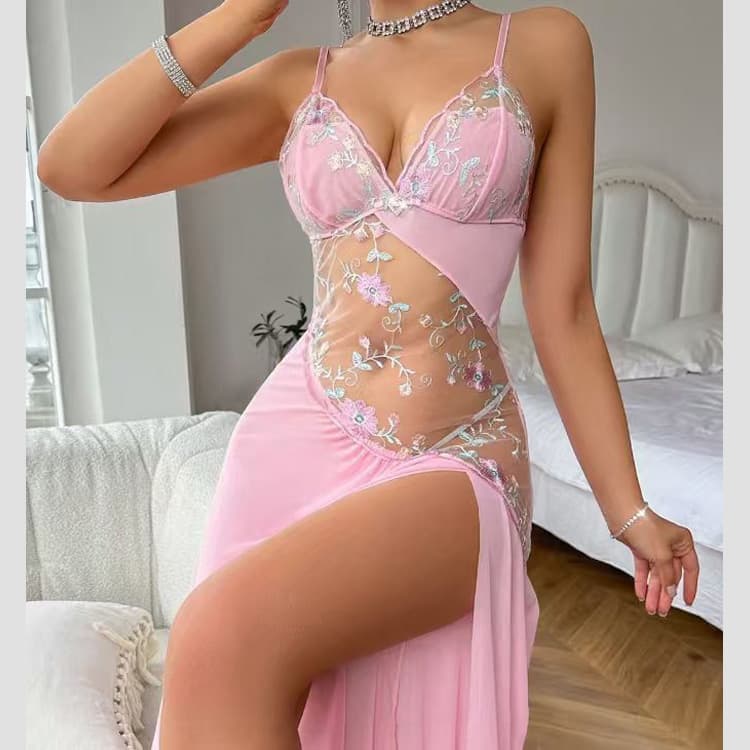 Wenshuo Floral Sexy Dress Wholesale Embroidered Mesh Lingerie Custom logo See Through Sexy Lingerie Factory Direct