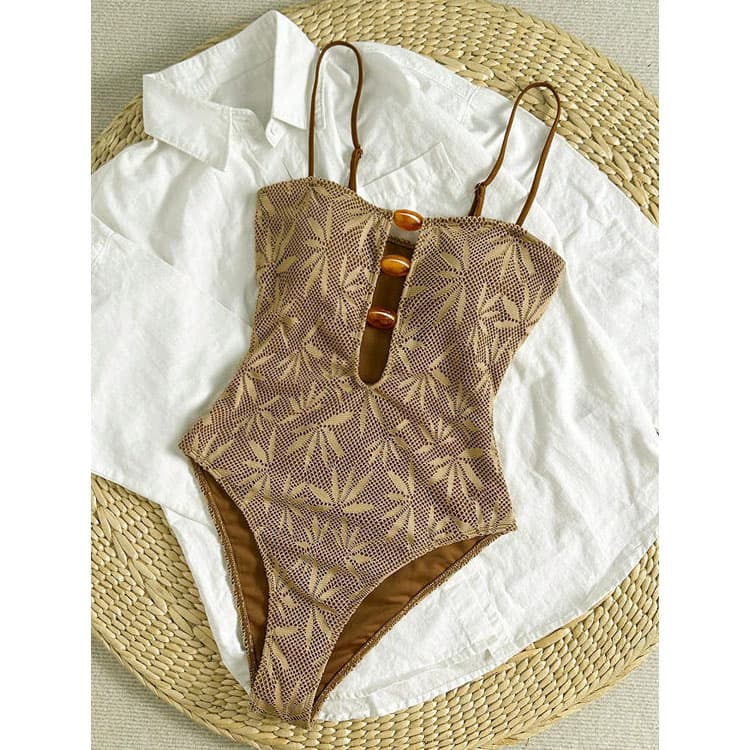 Sexy Printed Bikini Brown One Piece 2026 New Fashion Backless Hot Spring Pool Party Swimsuit