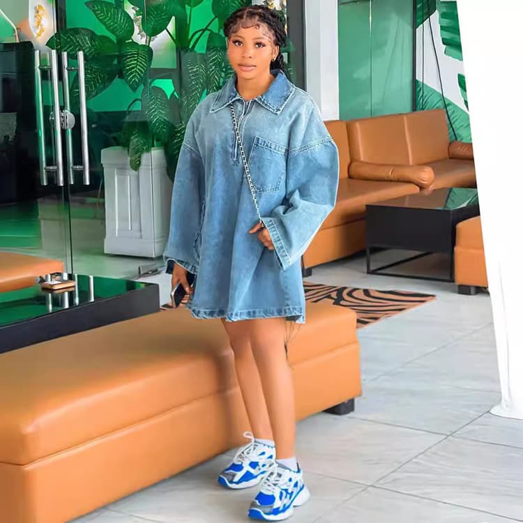 New Loose Denim Dresses Long Sleeved Denim Dresses