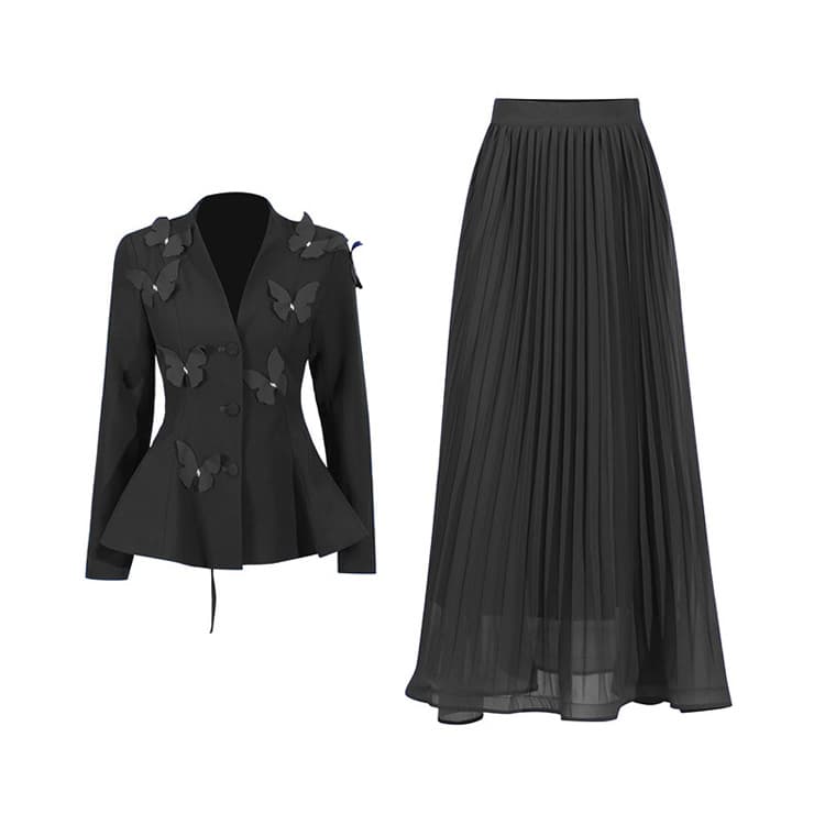 Wenshuo Butterfly Solid Color Top Wholesale Pleated Mesh Dress Custom logo Fashion Dress Set Factory Direct