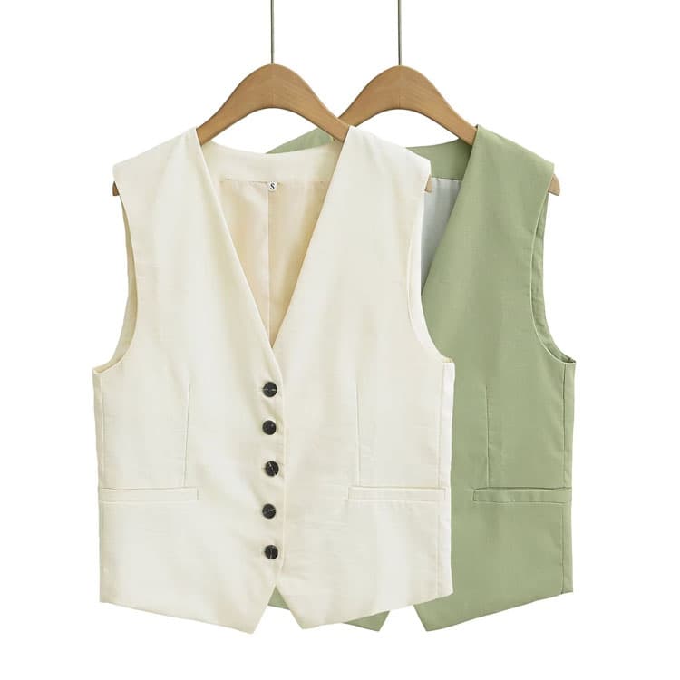 Simple Solid Color Suit Factory Direct Sleeveless V Neck Vest Wholesale Pleated Zipper Shorts Custom logo