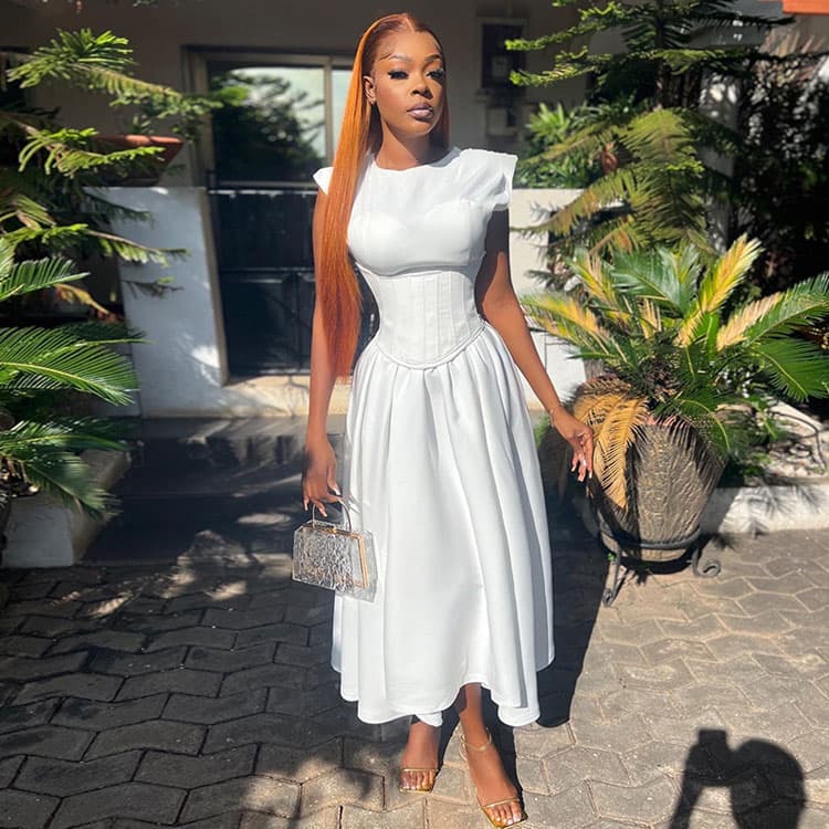 2023 New Dress Launch High Quality Elegant Solid Sleeveless Dress Round Neck High Waist a Line Dress
