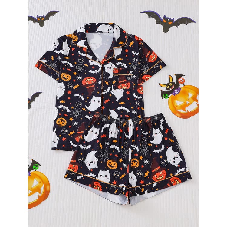 Halloween Print Pajamas Custom logo Pumpkin Cartoon Pajamas Wholesale Cute Ghost Pajamas Factory Directly