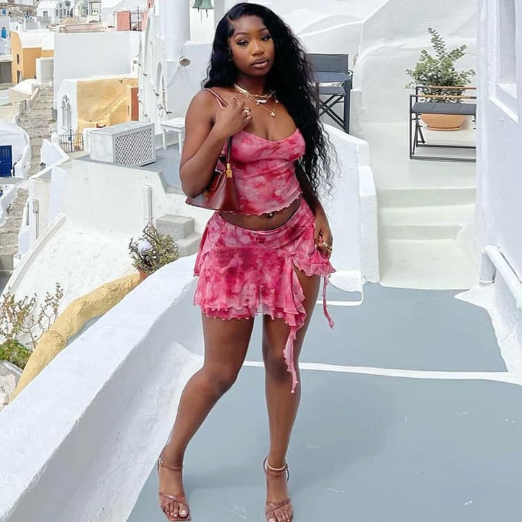 Sexy Split Mini Skirt Wholesale Thin Casual Suit Custom logo Sleeveless slip Top Factory Directly