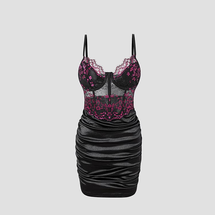 Wenshuo Lace Mesh Lingerie Wholesale Slim Fit Sexy Nightgown Custom logo Embroidered Mini Skirt Factory Direct