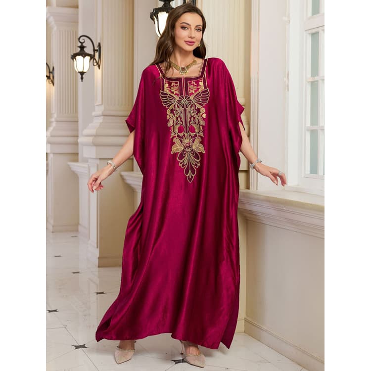 Woman Red Sequin Embroidered Beach Cover up Shiny Kimono Robe for Resort Vacation Beach Bikini Wear