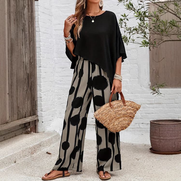 Stylish Women Suits Wholesale Polka Dot Loose Trousers Custom logo Short Sleeve Casual Suits Factory Direct