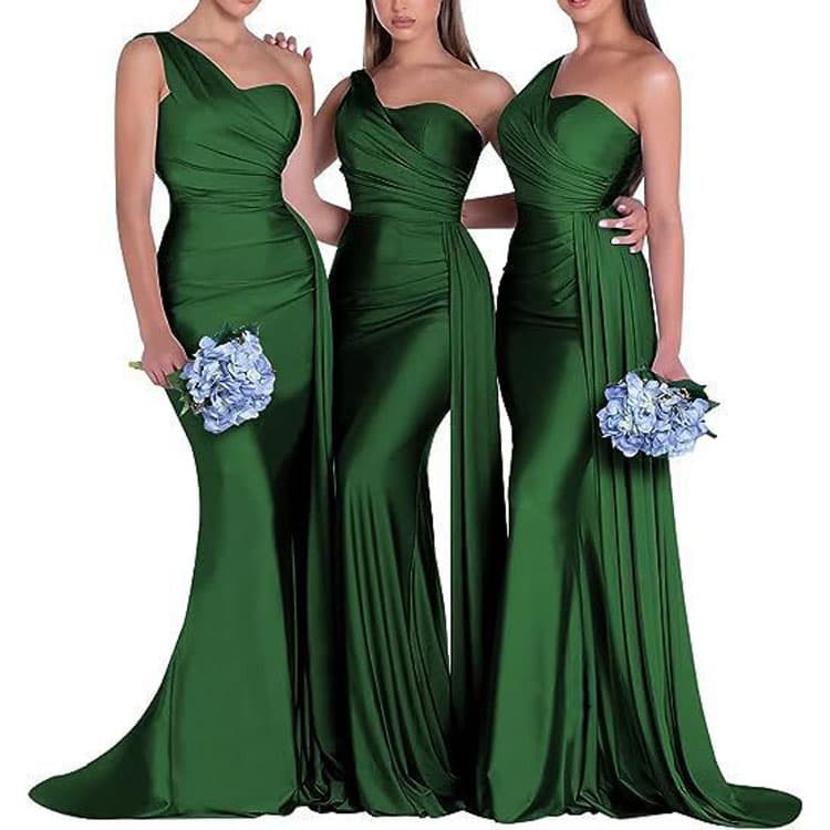 Satin Evening Dress Factory Directly Off Shoulder Evening Dress Custom logo Solid Color Ribbon Long Dress Wholesale