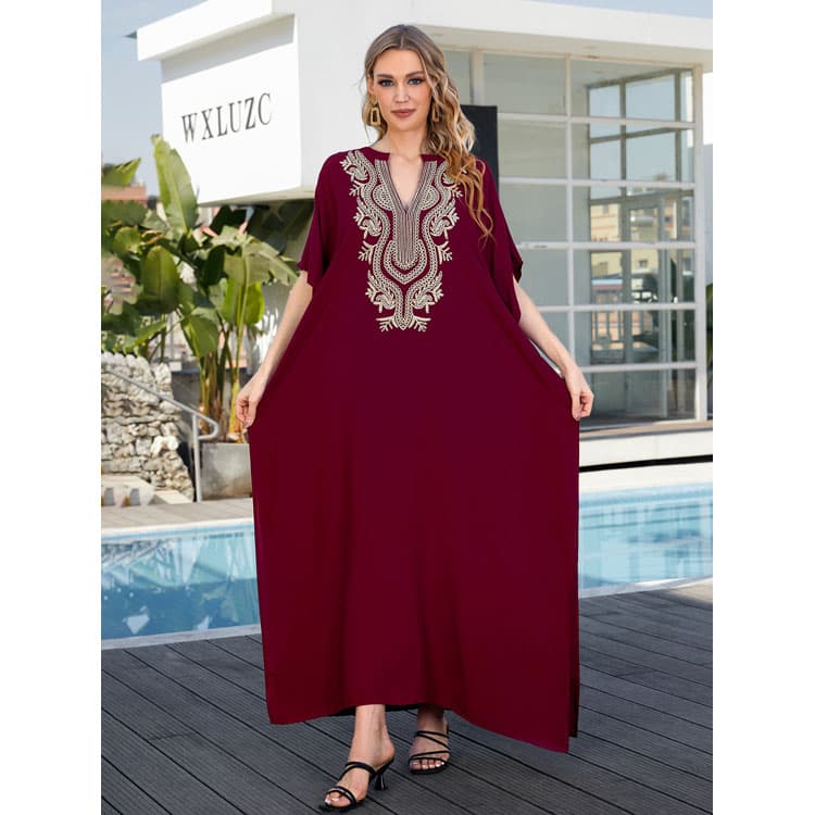 Wholesaler Loose Rope Embroidery Long Dress Ladies Holiday Robes Beach Sexy Cover up for Women