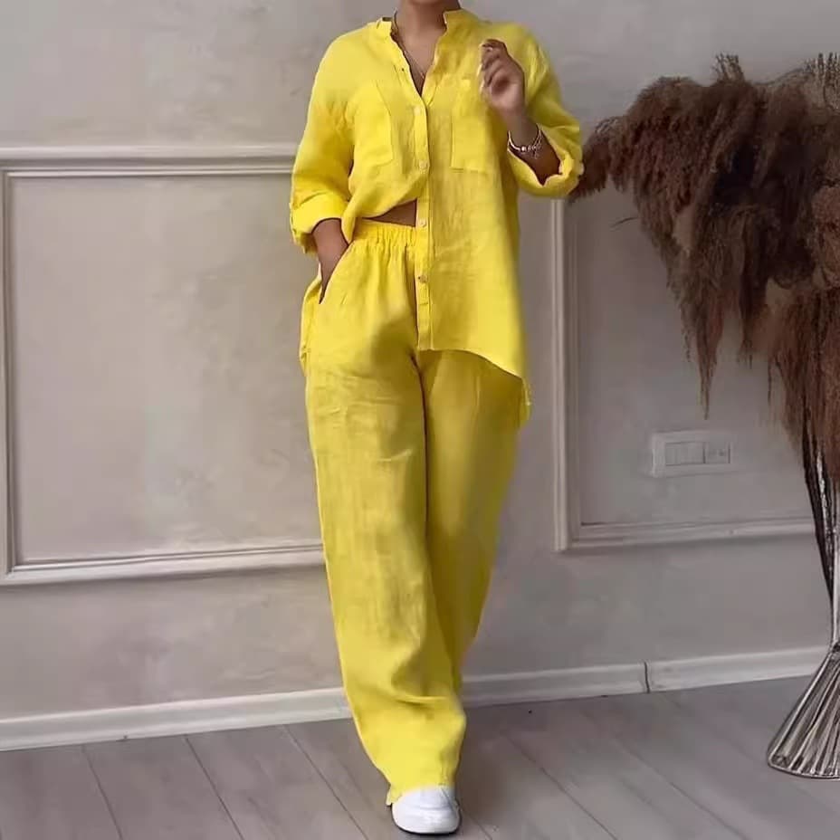 S-5XL Simple Design Pleated Light Shirt Loose Casual Shirt Wholesale Solid Color Drawstring Trousers