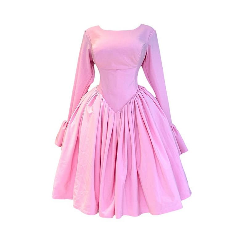 Ruffled Long Sleeve Dress Wholesale Solid Color a Line Skirt Custom logo Pleated Mini Skirt Factory Direct