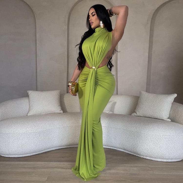 Wenshuo Sexy Hollow Dress Wholesale Simple Solid Color Dress Custom logo Slit Club Maxi Dress Factory Direct