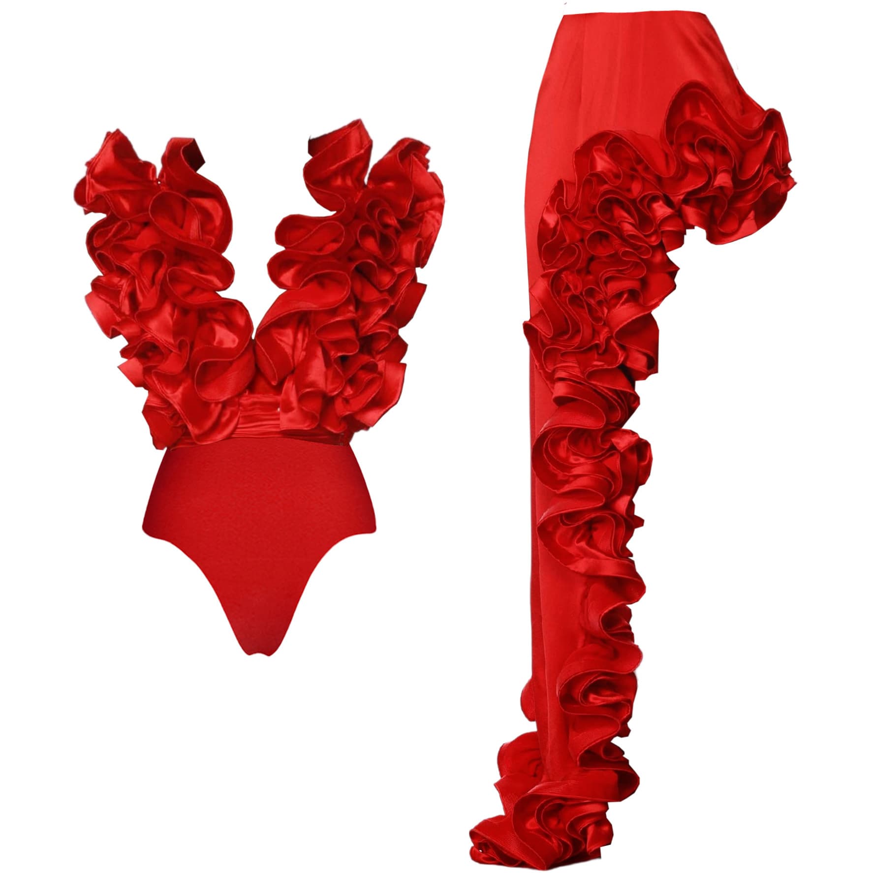 Wholesale Flower Bikini Set Solid Color Lace Swimsuit V-neck Irregular Skirt Swimsuit Set