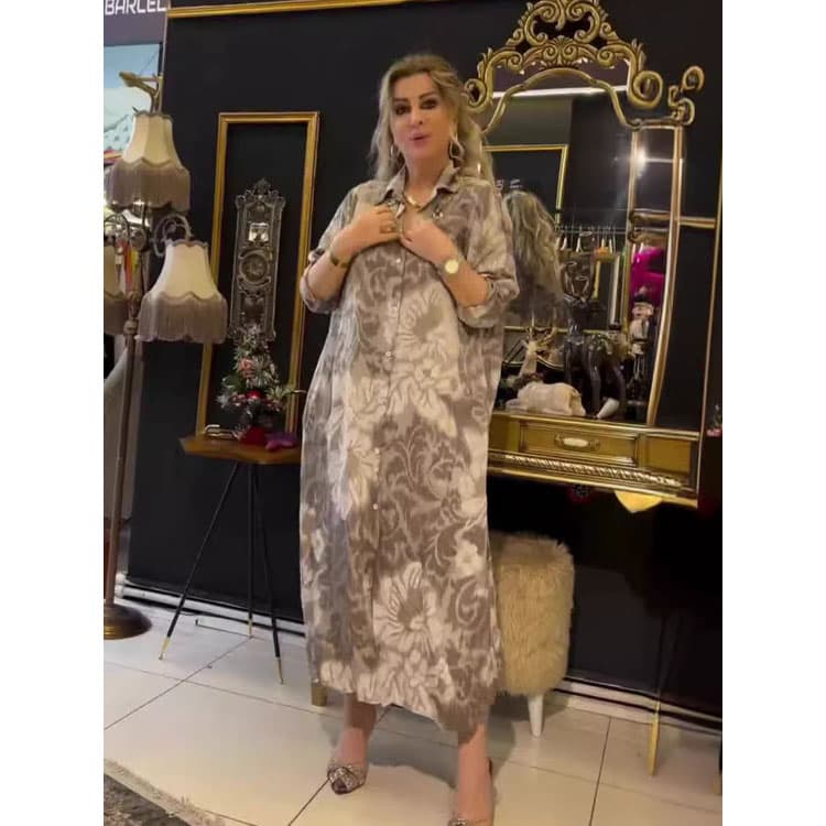 Lapel Women Cardigan Custom logo Vintage Print Dress Factory Direct Stylish Elegant Maxi Dress Wholesale