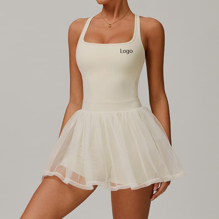 Eco-friendly Activewear GRS Certified Recycled 2 in 1 Sports Mesh Dress Quick Dry Tennis Skirt