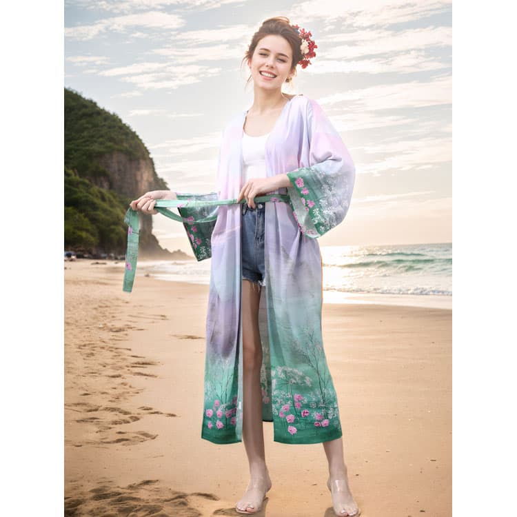 Peacock Pattern Sun Rayon Cover up Breathable Plus Size OEM Service Swimsuit Dress