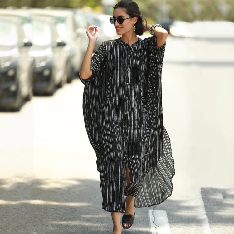 New Style Dress African Black Vertical Stripes Swim Suit With Cover up