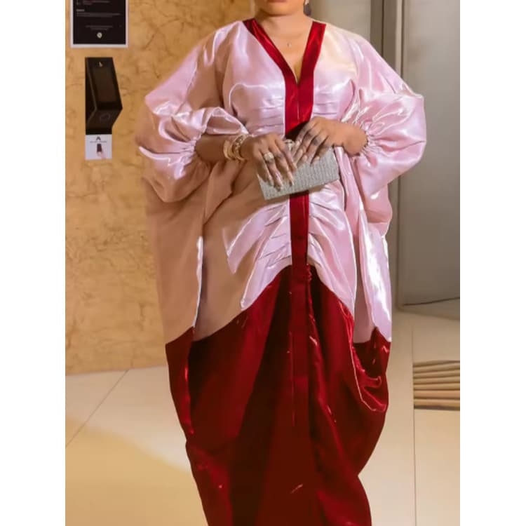 Wenshuo Pleated Loose Dress Wholesale V Neck Maxi Dress Custom logo Fashion Casual Dress Factory Direct