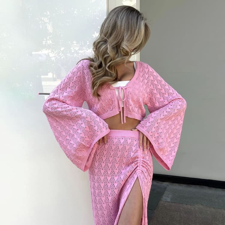 Wenshuo Hollow Dress Set Custom logo Midriff Baring Maxi Dress Wholesale Fashion Knit Dress Factory Direct