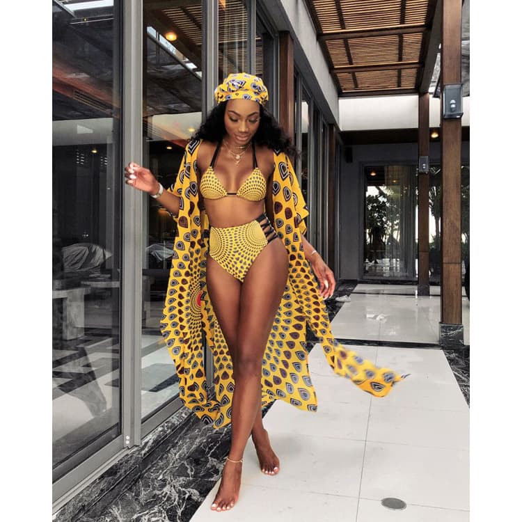 New Design Sexy Hollow Bikini Print Swimsuit Three Pieces Bikinis Beachwear