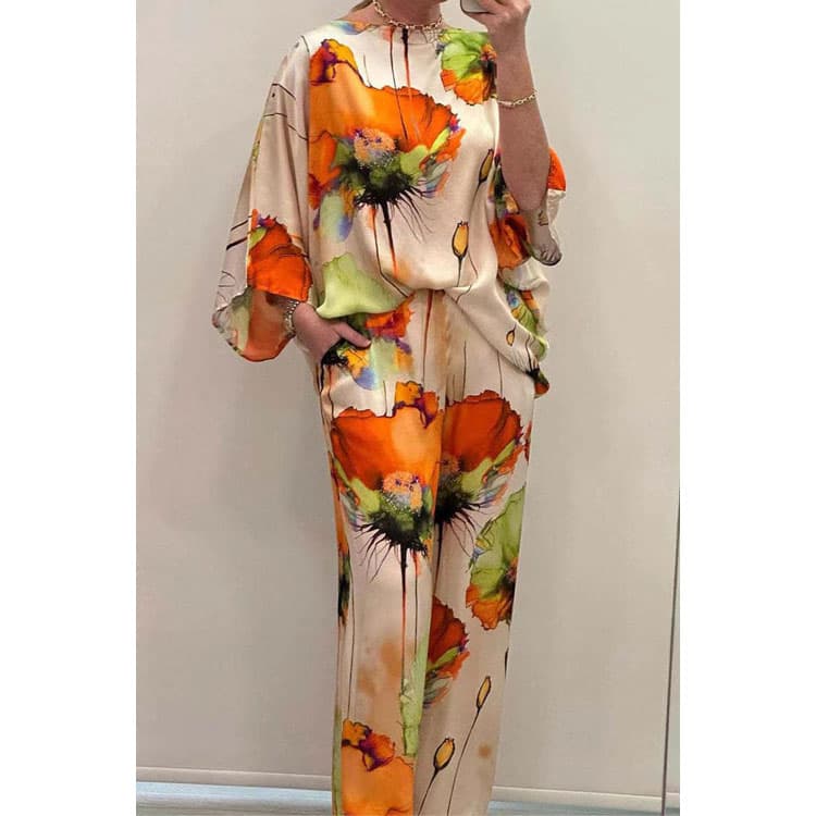 S-6XL Crew Neck Short Sleeve Top Custom logo Casual Print Suit Wholesale Loose Straight Leg Pants Factory Directly