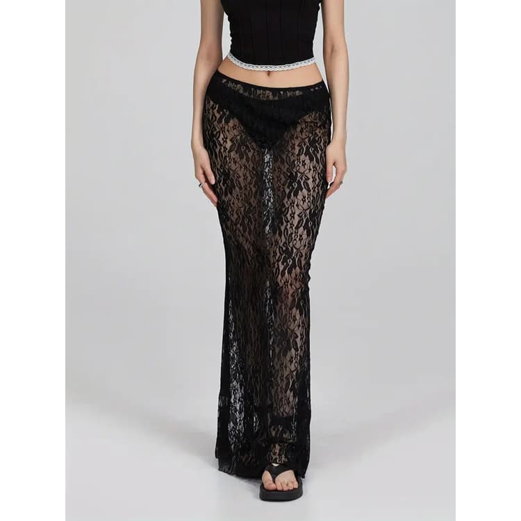 Wholesale Black Cover Skirt Sexy Bikini Skirt Beach Vacation Hollow Long Skirt