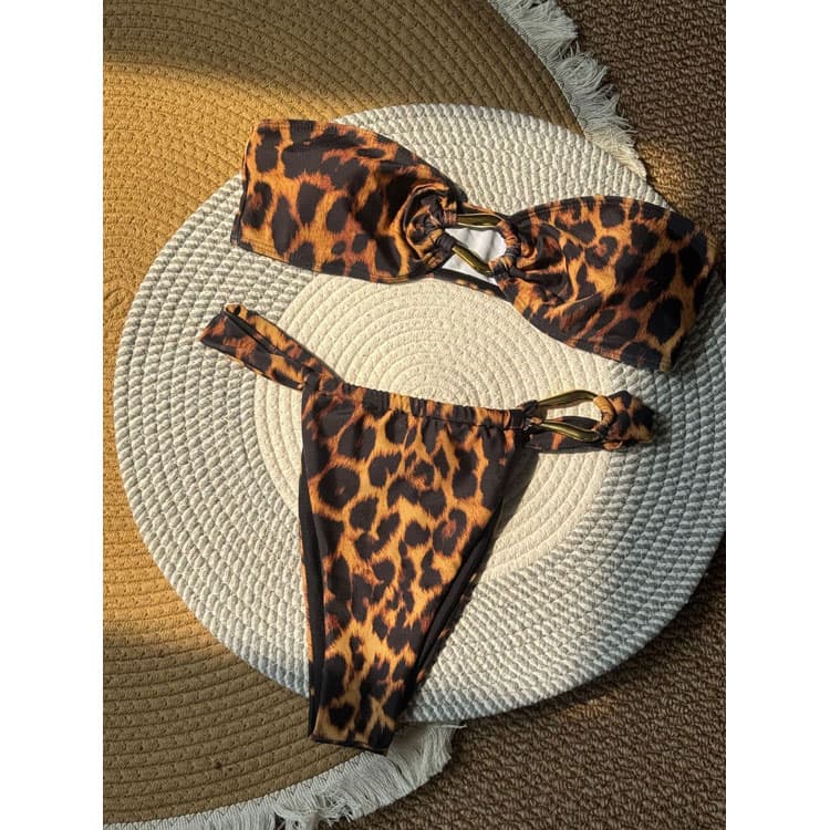 2025 New Animal Print Sexy Strapless Bikini 2 Piece High Quality Swimwear Vacation Hawaii Swimsuit