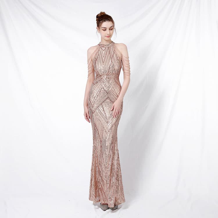 Halter Pearl Fishtail Skirt Custom logo Elegant Design Evening Dress Directly Luxury Long Skirt Wholesale