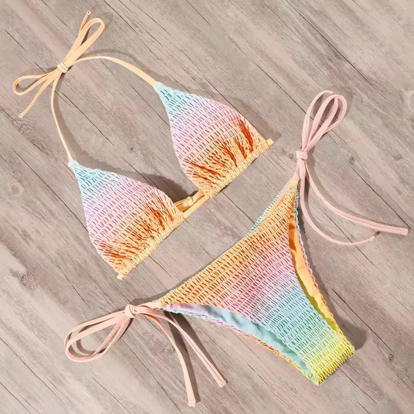 New Style Flower Printing Bikini Set Women Fitness Swimwear Two Piece Crumple Thong Bikini